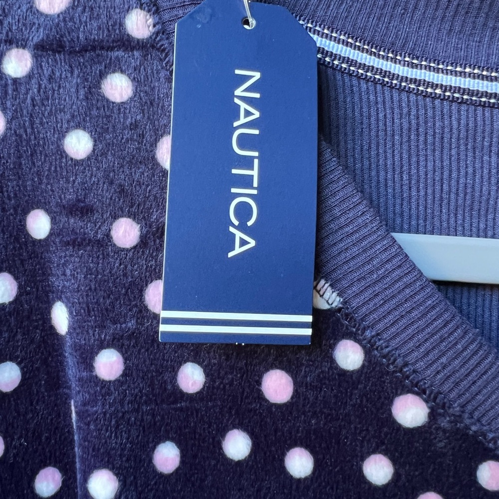 Nautica Two Piece Blue Pink Polka Dots Cozy Velour PJ Sleepwear Set Fall Winter - Picture 9 of 16